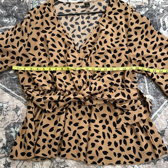 Printed Wrap Waist Belted Peplum Blouse - Picture 11 of 13